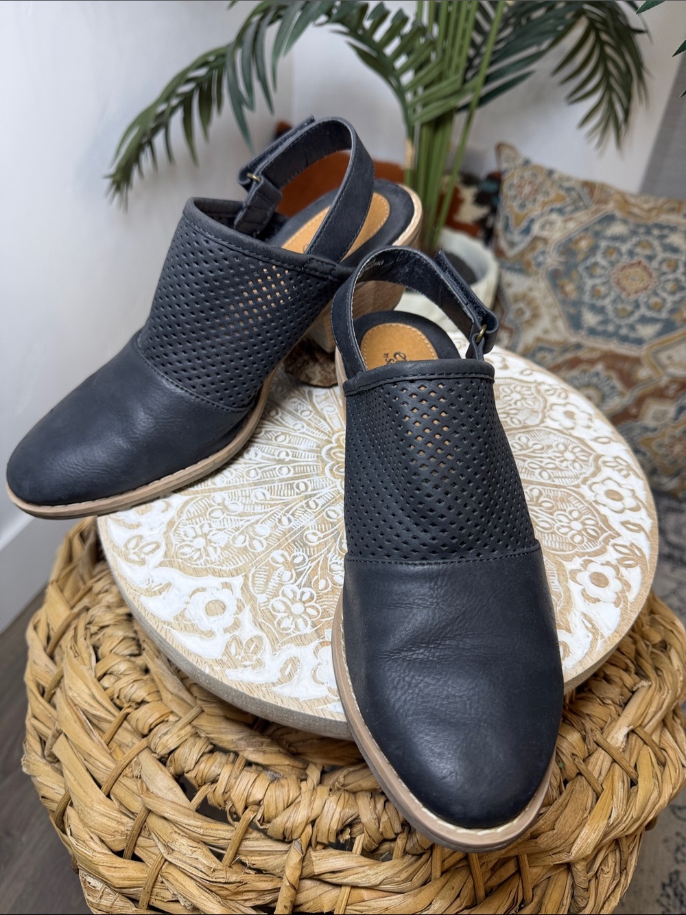 Leather Mules Slingback Heeled 9M